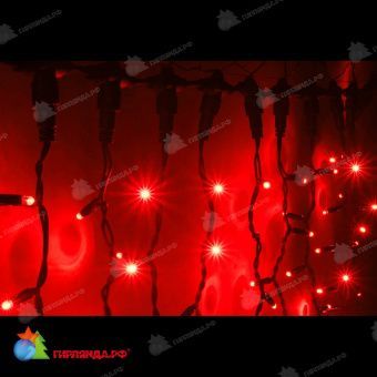 Гирлянда светодиодный занавес, 2x6м., 1140 LED, красный, без мерцания, черный резиновый провод (Каучук), с защитным колпачком. 11-1291