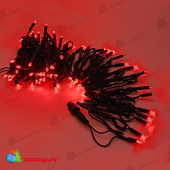 Гирлянда Нить 10 м., 100 LED, Красный, с мерцанием, с защитным колпачком, черный ПВХ провод, 24В. 04-5170