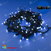 Гирлянда Нить 10 м., 120 LED, холодный белый, с мерцанием, черный резиновый провод (Каучук), с защитным колпачком. 10-3738.