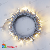 Гирлянда Нить 10м Тепло-Белая 24В, 100 LED, провод Серый Каучук 2,3мм, IP65, низковольтная. 04-5324
