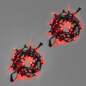 Гирлянда Нить 10 м., 100 LED, красный, без мерцания, черный резиновый провод, с защитным колпачком. 16-1096