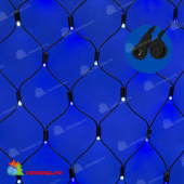 Светодиодная сетка 2х1.5 м., 288 LED, бело-синий, без мерцания, черный резиновый провод (Каучук), с защитным колпачком. 10-3709.