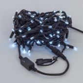 Гирлянда Нить, 10м., 100 LED, холодный белый, без мерцания, черный резиновый провод (Каучук), с защитным колпачком. 05-1761