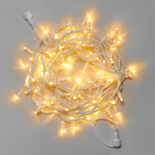 Гирлянда Нить 10 м., 100 LED, теплый белый, без мерцания, белый резиновый провод (Каучук), с защитным колпачком. G16-1052