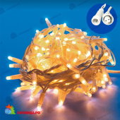 Гирлянда Нить 10 м., 120 LED, теплый белый, с мерцанием, белый резиновый провод (Каучук), с защитным колпачком. 10-3740.