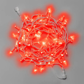 Гирлянда Нить 10 м., 100 LED, красный, без мерцания, белый резиновый провод (Каучук), с защитным колпачком. G16-1054