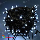 Гирлянда Нить 10 м., 100 LED, холодный белый, без мерцания, черный ПВХ провод с защитным колпачком. 06-3085