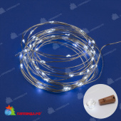 Гирлянда светодиодная «Роса» с пробкой на батарейках 3*LR44(в/к), 2м. 20 LED. Белый свет. Провод медный. 10-3833