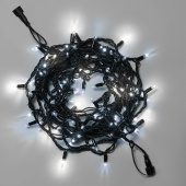 Гирлянда Нить 10 м., 100 LED, холодный белый, с мерцанием, черный резиновый провод (Каучук), с защитным колпачком. 16-1065