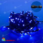 Гирлянда Нить 10 м., 120 LED, синий, с мерцанием, черный резиновый провод (Каучук), с защитным колпачком. 10-3789