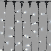 Гирлянда светодиодный занавес, 2х3м., 600 LED, холодный белый, без мерцания, черный резиновый провод, с защитным колпачком. 16-1134