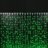 Гирлянда светодиодный занавес, 2х6м., 1000 LED, зеленый, без мерцания, белый ПВХ провод с защитным колпачком. 07-3351