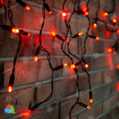 Гирлянда светодиодная Бахрома (Айсикл) 2,4х0,6м 88 Led Красный черный пвх IP65 постоянное свечение 230В блок в комплекте 14-2106