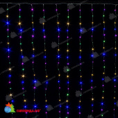 Гирлянда светодиодный занавес-роса 1,5х1,5м., 120 LED, с мерцанием, мульти, прозрачный провод. 03-4143