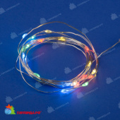 Гирлянда светодиодная на батарейках, «Роса», 2м. 20 LED. Разноцветный свет. Провод медный. 10-3828
