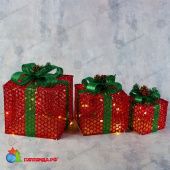 Светодиодная фигура текстиль "Подарки красные с зеленой лентой" 15х20х25 см, теплый белый. 12-1518