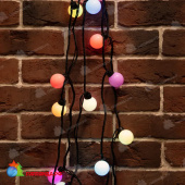 Гирлянда светодиодная Мультиколоршарики Ø38мм 10м 40 Led RGB черный пвх IP65 быстрая смена цвета 230В 14-1570