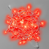 Гирлянда Нить 10 м., 100 LED, красный, без мерцания, белый резиновый провод, с защитным колпачком. 16-1042