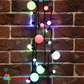 Гирлянда светодиодная Мультиколоршарики Ø17,5мм Ø23мм Ø17,5мм Ø45мм 10м 80 Led RGB черный пвх IP65 быстрая смена цвета 230В 14-1567