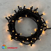 Гирлянда Нить, 10м., 75 LED, Экстра Тепло-Белый, без мерцания, черный провод (каучук). 04-4318