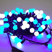 Гирлянда нить с насадками ШАРИКИ D23мм 10м., 100 LED, холодный белый-синий, без мерцания, черный резиновый провод (Каучук). 05-1979
