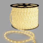 Светодиодный дюралайт LED, 2-х проводной, теплый белый, без мерцания, кратность резки 1 метр, диаметр 13 мм, 220В, 100 м. 16-1181