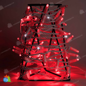 Гирлянда Нить 10 м., 100 LED, красный, с мерцанием, белый резиновый провод, с защитным колпачком. 06-3357