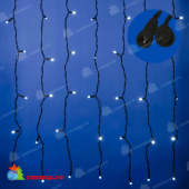 Гирлянда светодиодный занавес 3х2 м., 240 LED, холодный белый, с мерцанием, черный резиновый провод (Каучук), с защитным колпачком. 10-3717.