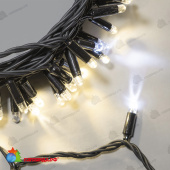 Гирлянда Нить 10м Тепло-Белая с Мерцанием Белого Диода 220В, 100 LED, провод Черный Каучук 2,3мм, IP65 04-5334