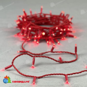 Гирлянда Нить 10 м., 100 LED, Красный, без мерцания, красный ПВХ провод, с защитным колпачком, 220В. 04-5252