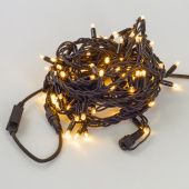 Гирлянда Нить, 10м., 100 LED, теплый белый, без мерцания, черный резиновый провод (Каучук), с защитным колпачком. 05-1762