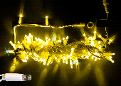 Гирлянда Нить, 10м., 100 LED, Желтый, с мерцанием, белый провод (пвх), с защитным колпачком. 07-3787
