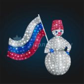 Новогодняя композиция Снеговик с флагом (в мишуре) - 3000х2100х1500. Нитка:хол. Миш:бел.,крас.,син. 24в. 09-3718