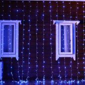 Гирлянда светодиодный занавес, 2х9м., 1800 LED, синий, без мерцания, прозрачный ПВХ провод. 07-3372