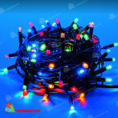 Гирлянда Нить 10 м., 120 LED, мульти, с контроллером, черный резиновый провод (Каучук), с защитным колпачком. 10-3729.