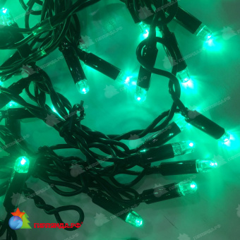 Гирлянда Нить 5+5 м, 100 LED, Зеленый, без мерцания, черный провод (ПВХ). 17-1225