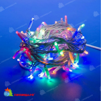 Гирлянда Нить 5+5 м, 100 LED, RGB, без мерцания, белый провод, каучук (резина). 17-1233