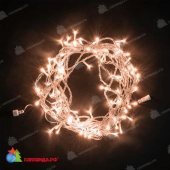 Гирлянда Нить, 10м., 100 LED, Экстра Тепло-Белый, без мерцания, прозрачный провод (пвх). 04-4315