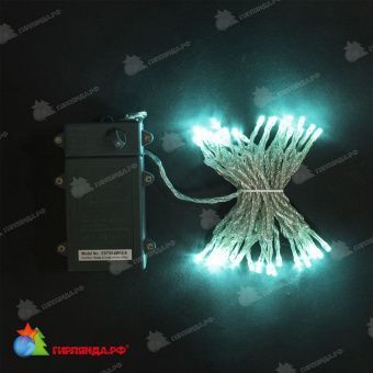 Гирлянда Нить на Батарейках с Таймером, 10м., 100 LED, Аква, с мерцанием, прозрачный провод (силикон). 04-4327