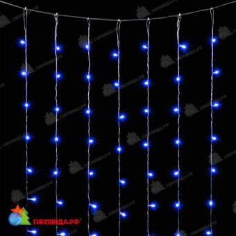 Гирлянда светодиодный занавес 2x2 м., 400 LED, (облегченный), Синий, без мерцания, прозрачный ПВХ провод (Без колпачка), 220В. 04-5181