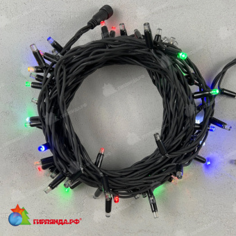 Гирлянда Нить 10 м., 75 LED, Мульти, с мерцанием каждого диода Мульти, черный провод (Каучук), 220В. 04-5258
