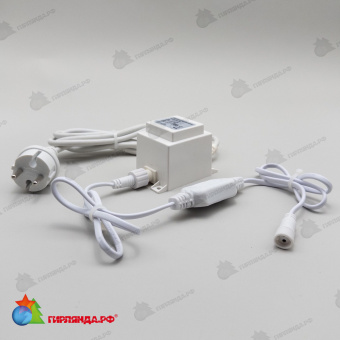 Трансформатор 20W с выпрямителем для Нитей 24В, до 600 LED, провод Белый Каучук. 04-5265