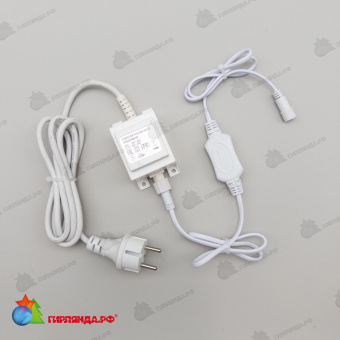 Трансформатор 20W с выпрямителем для Нитей 24В, до 600 LED, провод Белый Каучук. 04-5265