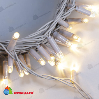 Гирлянда Нить 10м Тепло-Белая 24В, 100 LED, провод Серый Каучук 2,3мм, IP65, низковольтная. 04-5324