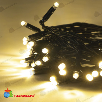 Гирлянда Нить 10м Тепло-Белая 24В, 100 LED, провод Черный Каучук 2,3мм, IP65 04-5325