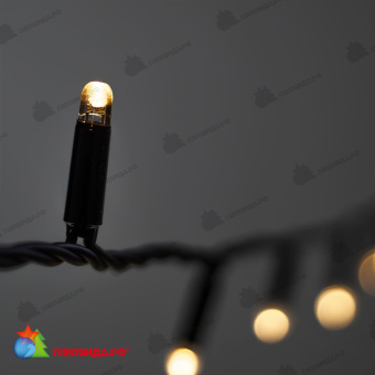 Гирлянда Нить 10м Тепло-Белая 24В, 100 LED, провод Черный Каучук 2,3мм, IP65 04-5325