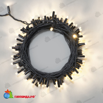 Гирлянда Нить 10м Тепло-Белая 24В, 100 LED, провод Черный Каучук 2,3мм, IP65 04-5325