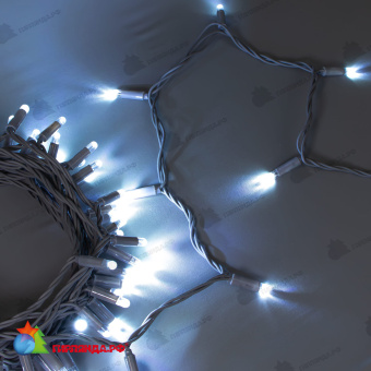 Гирлянда Нить 10м Белая 24В, 100 LED, провод Серый Каучук 2,3мм, IP65 04-5327