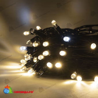 Гирлянда Нить 10м Тепло-Белая с Мерцанием Белого Диода 220В, 100 LED, провод Черный Каучук 2,3мм, IP65 04-5334