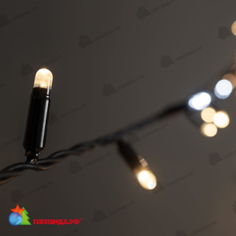 Гирлянда Нить 10м Тепло-Белая с Мерцанием Белого Диода 220В, 100 LED, провод Черный Каучук 2,3мм, IP65 04-5334